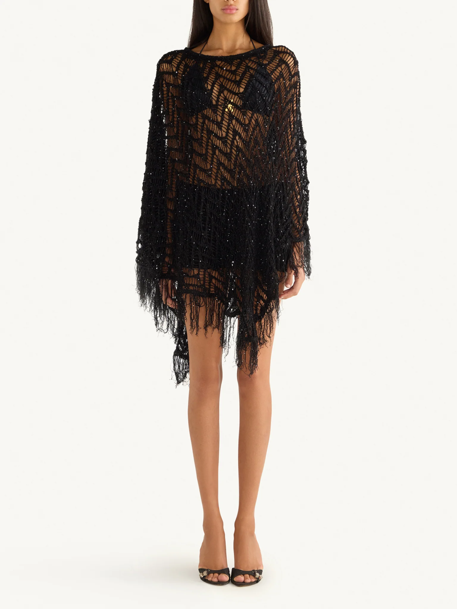 Alice Fringe Poncho - Black/Silver Sequin - Image 2