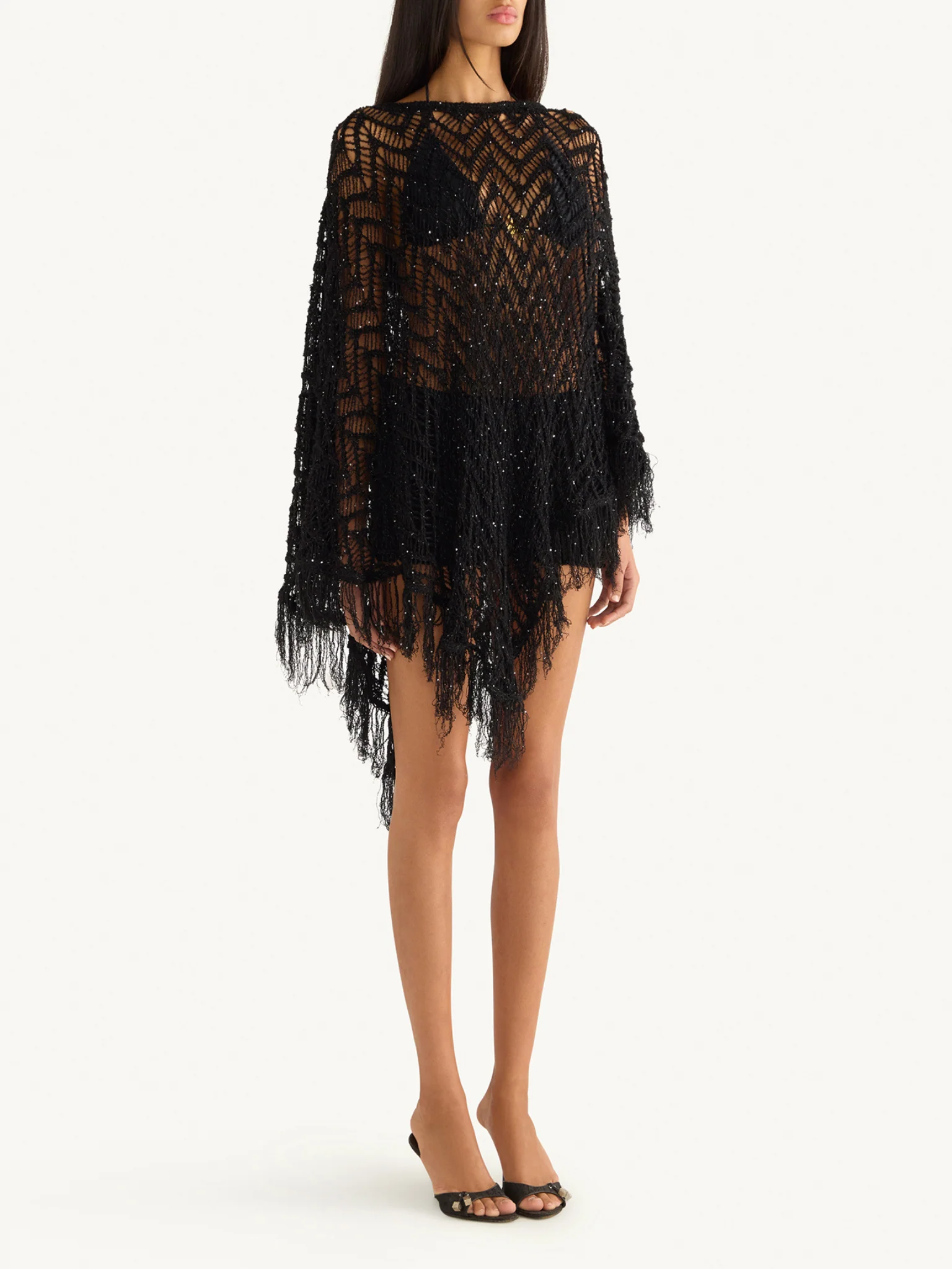 Alice Fringe Poncho - Black/Silver Sequin - Image 3