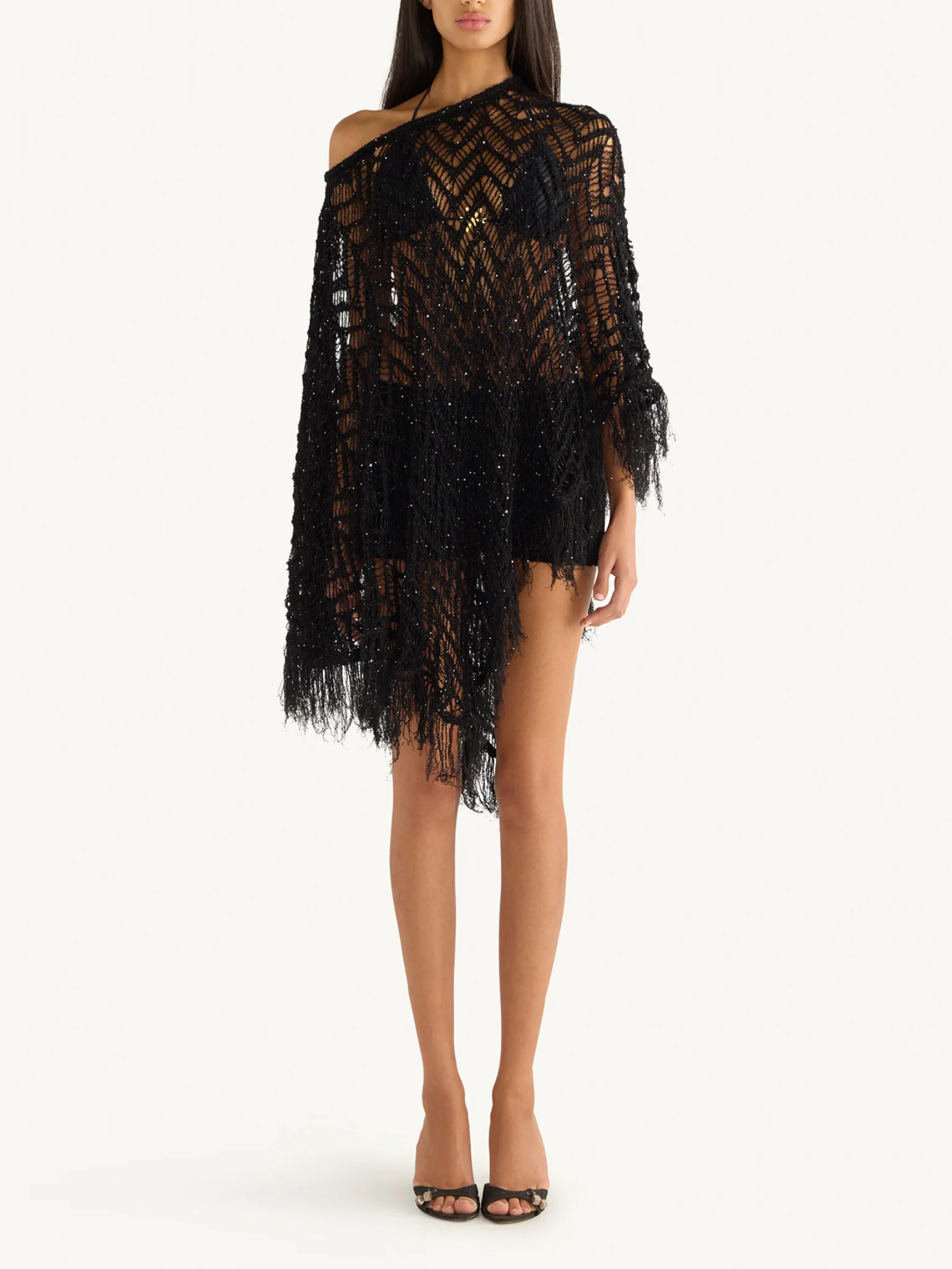 Alice Fringe Poncho - Black/Silver Sequin - Image 4