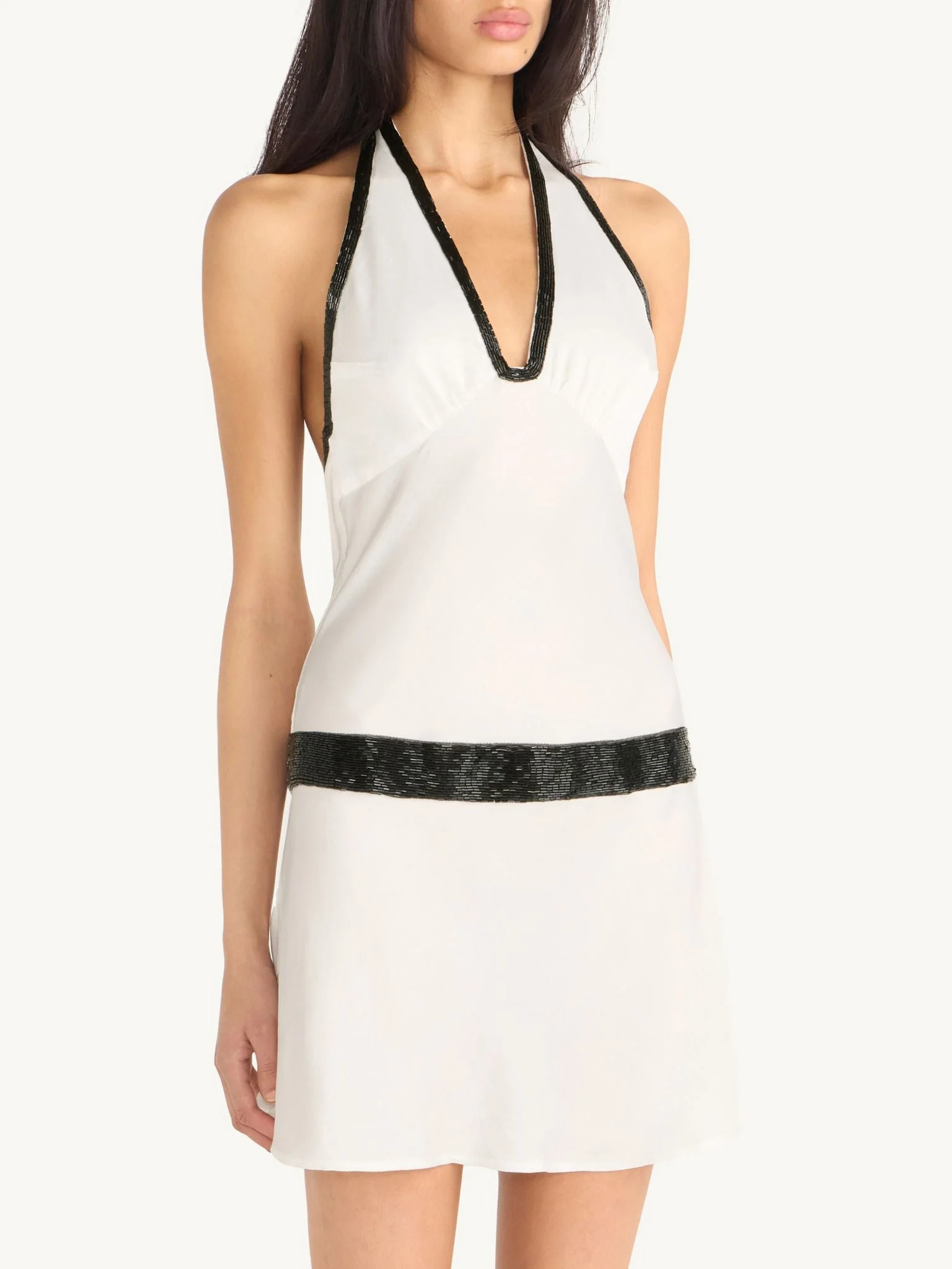 Celine Hand Beaded Mini Dress - Salt/Black - Image 3