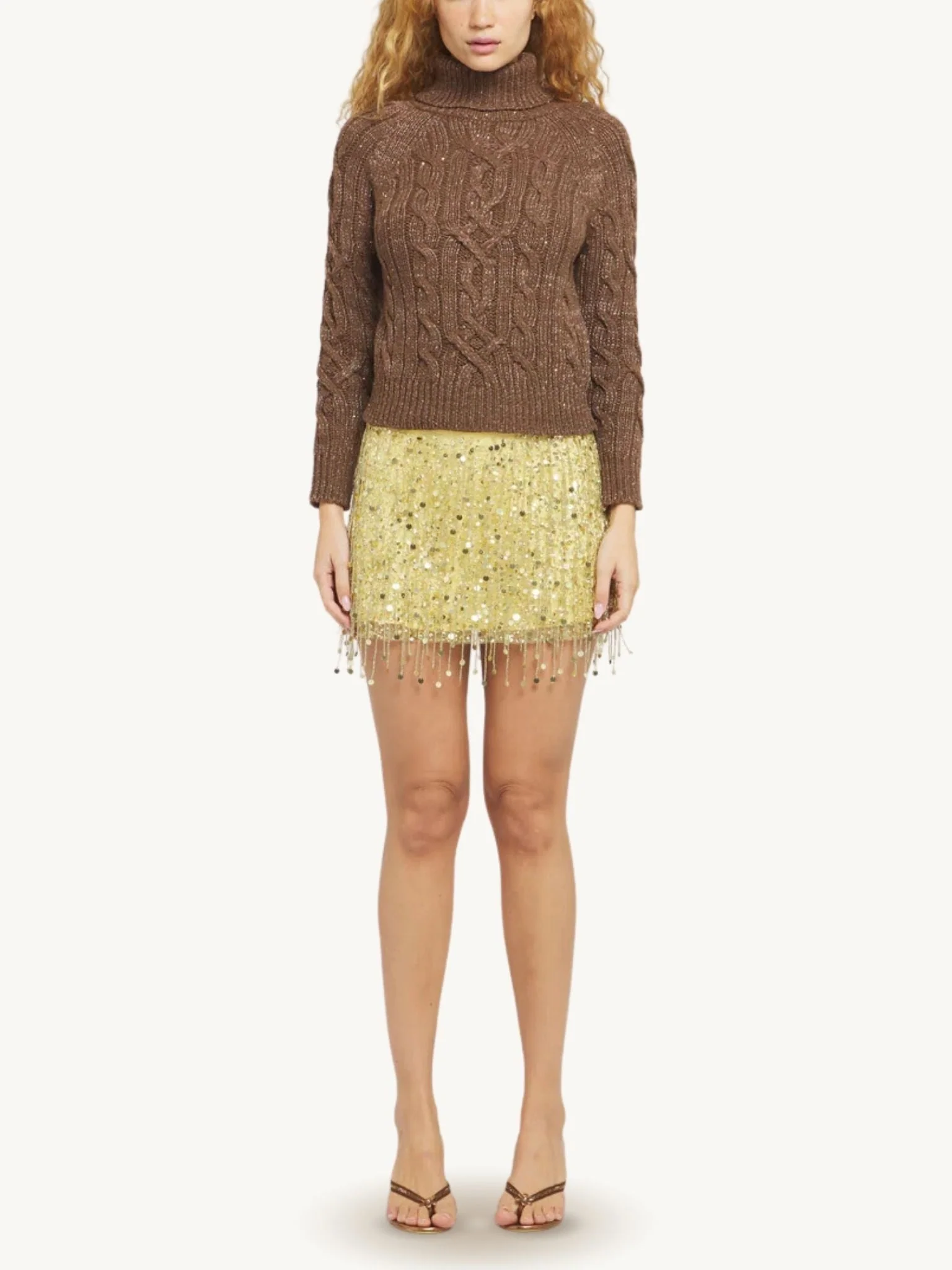 Elsa Cable Knit Sweater - Tobacco Sequin - Image 2