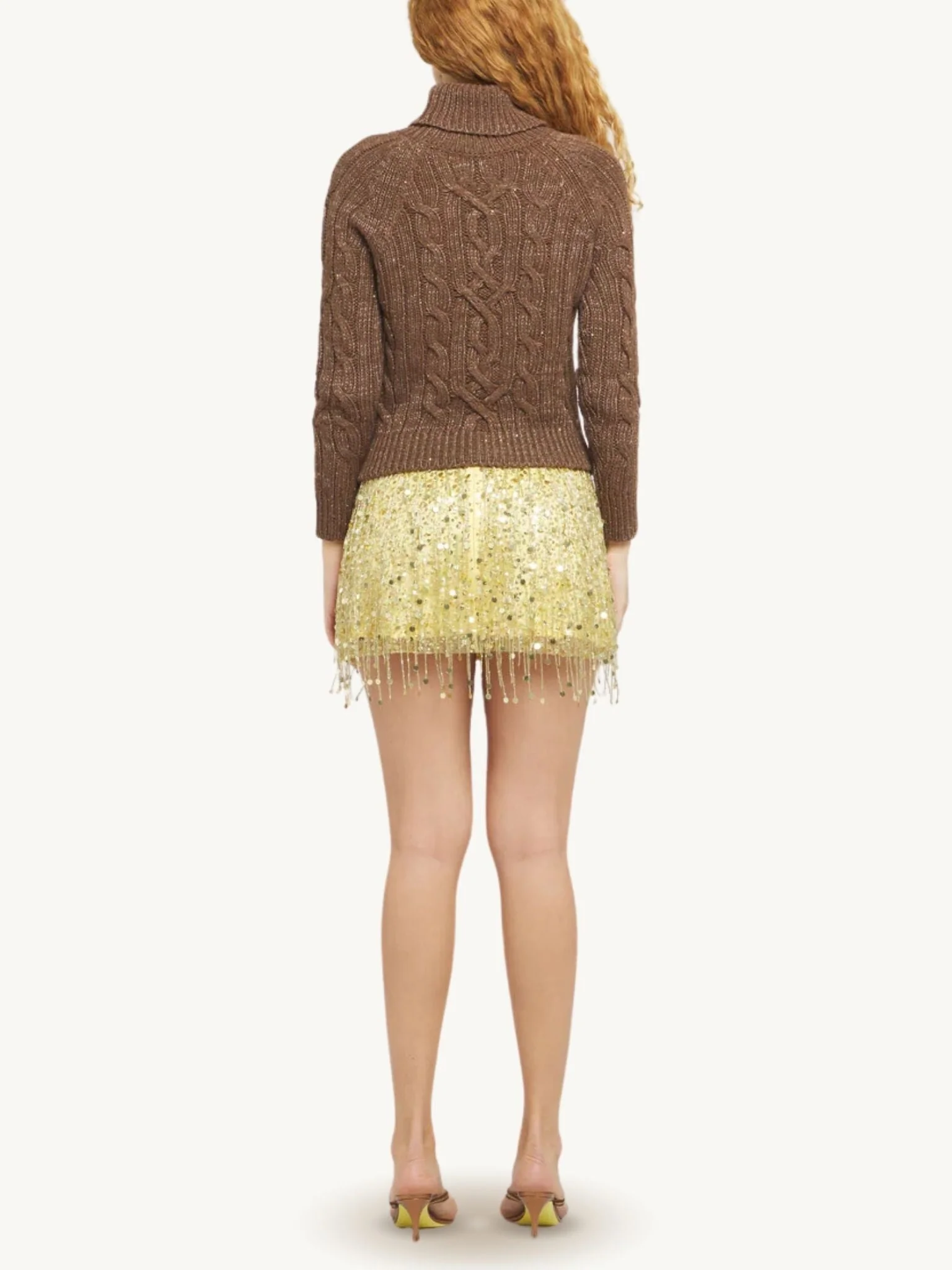 Elsa Cable Knit Sweater - Tobacco Sequin - Image 4