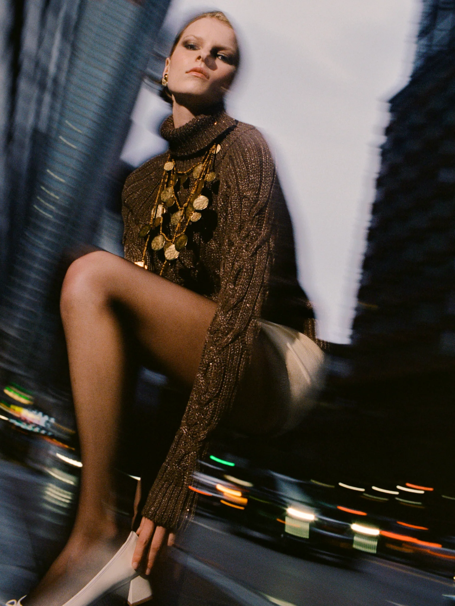 Elsa Cable Knit Sweater - Tobacco Sequin - Image 6