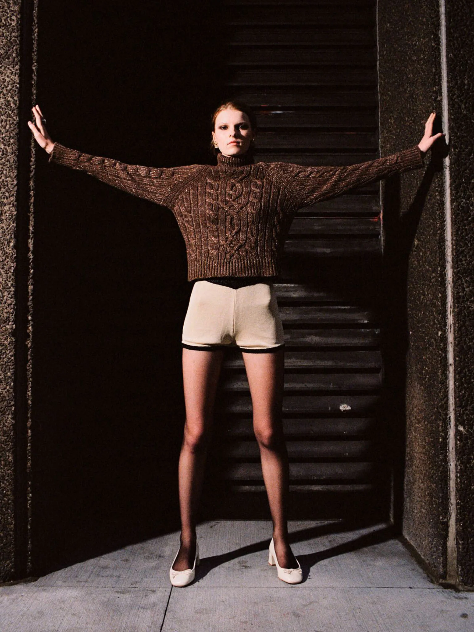 Elsa Cable Knit Sweater - Tobacco Sequin - Image 7