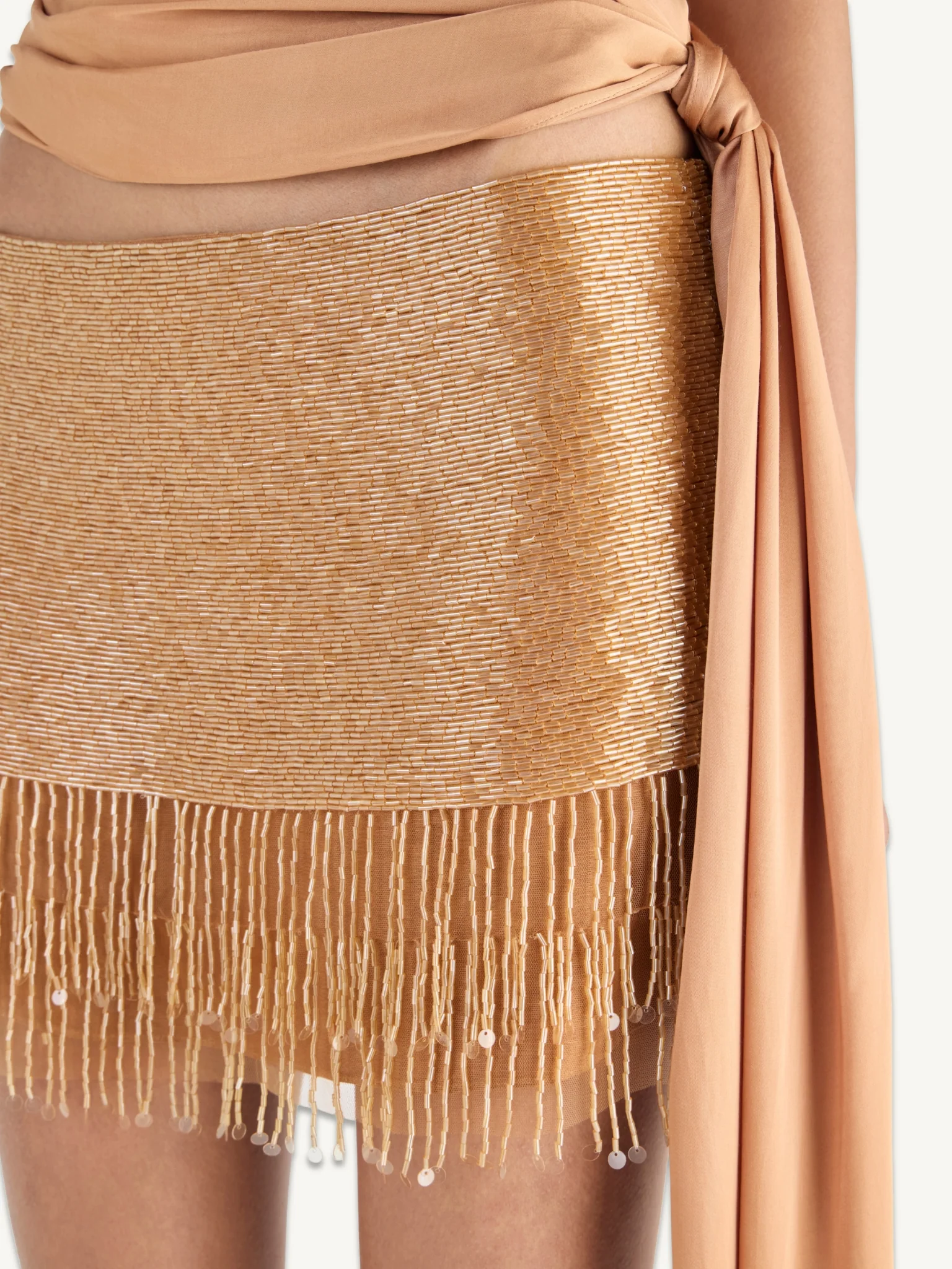 Estella Hand Beaded Mini Skirt  - Almond - Image 3