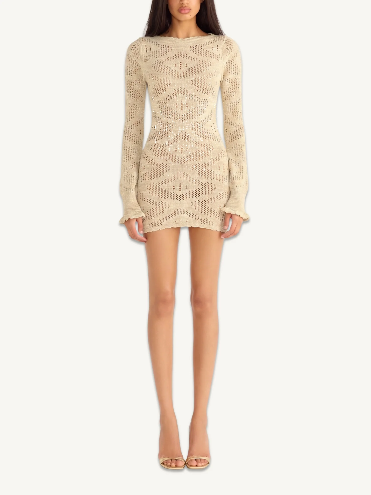 Eve Long Sleeve Mini Dress - Sand Shimmer - Image 2