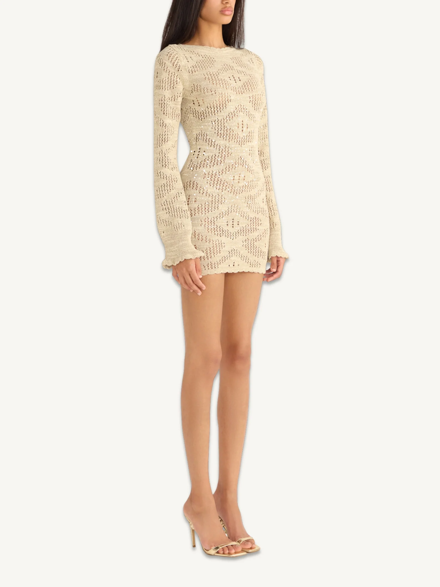 Eve Long Sleeve Mini Dress - Sand Shimmer - Image 3