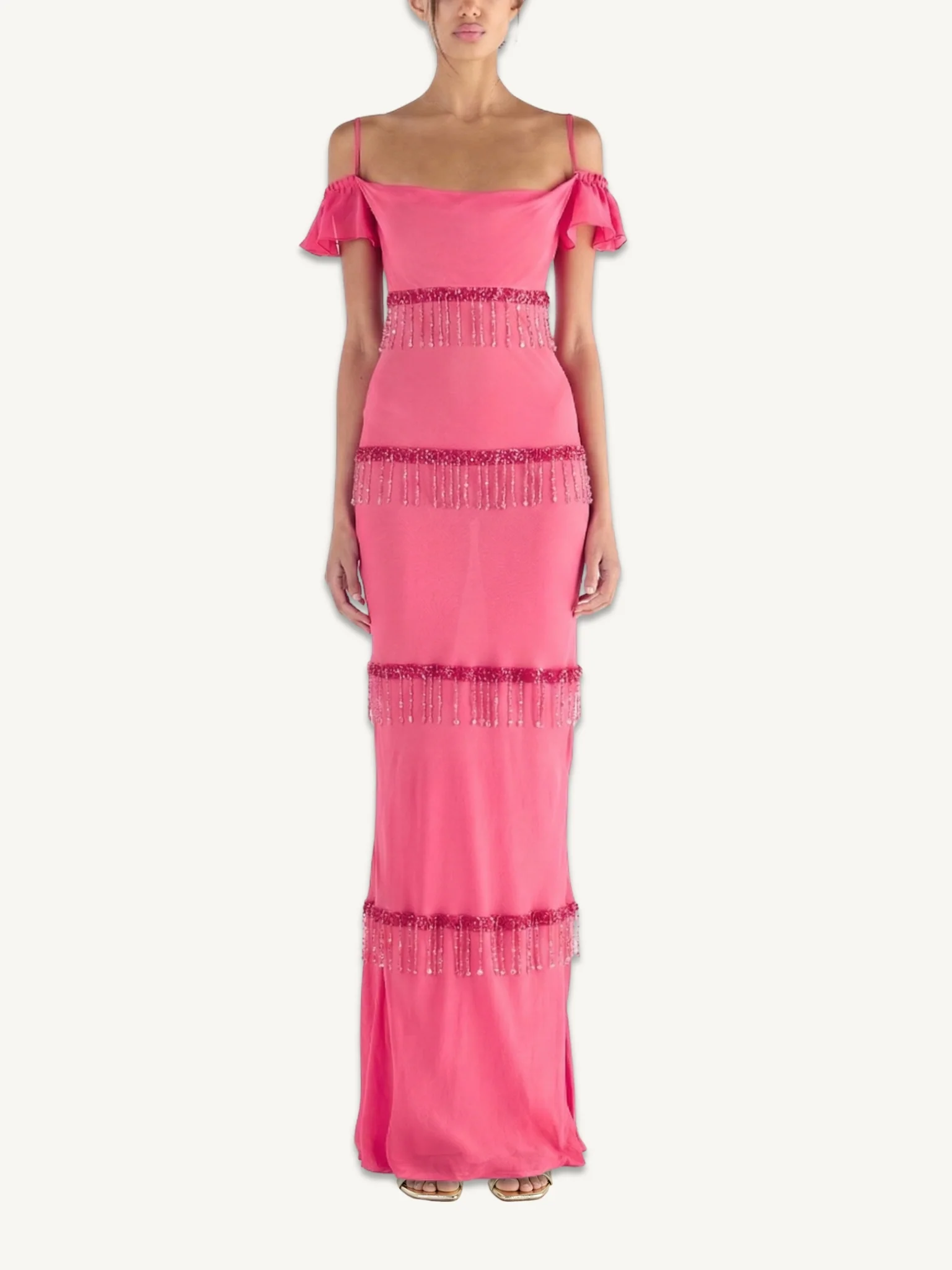 Layla Hand Beaded Gown - Geranium - Image 3