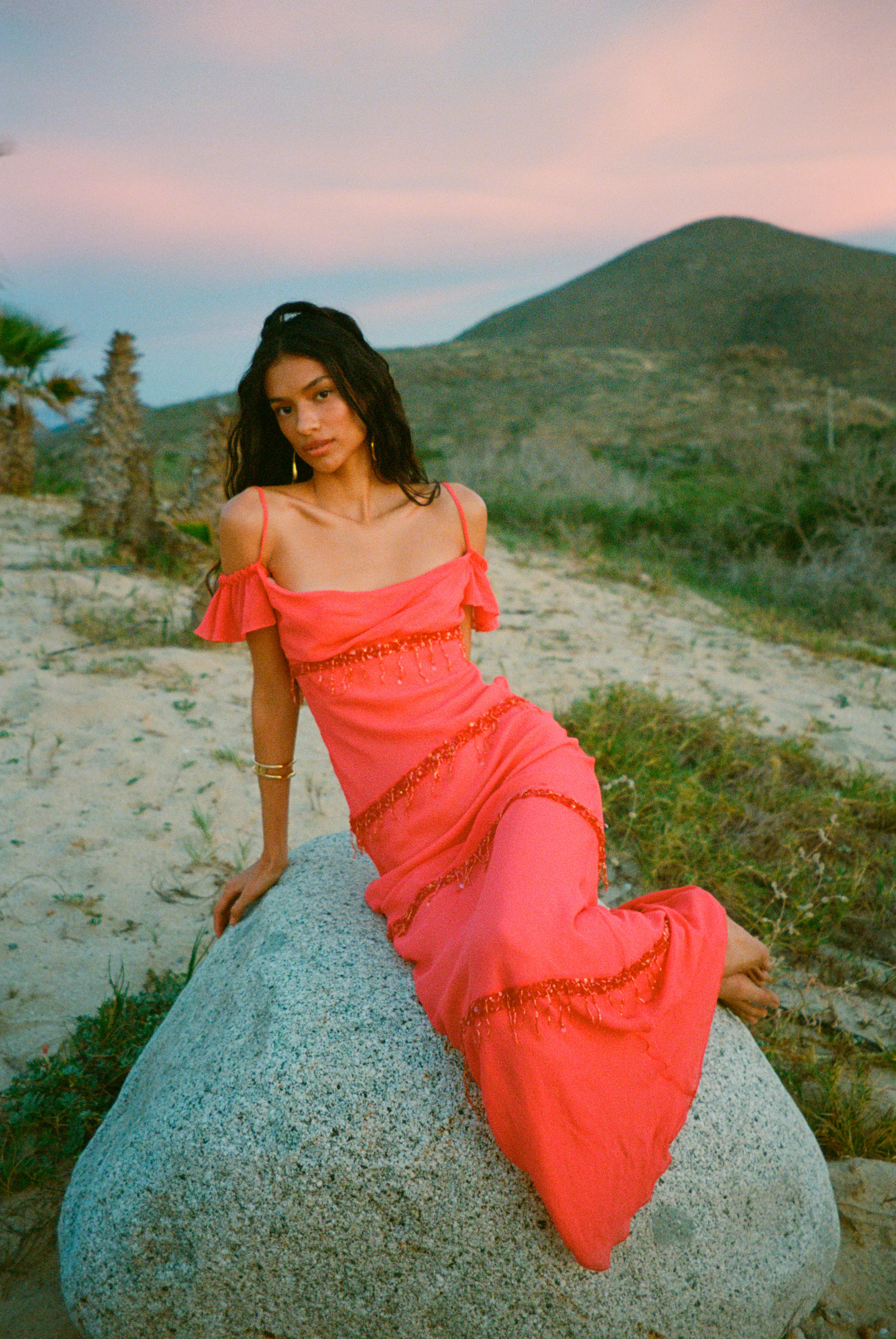 Layla Hand Beaded Gown - Geranium - Image 7