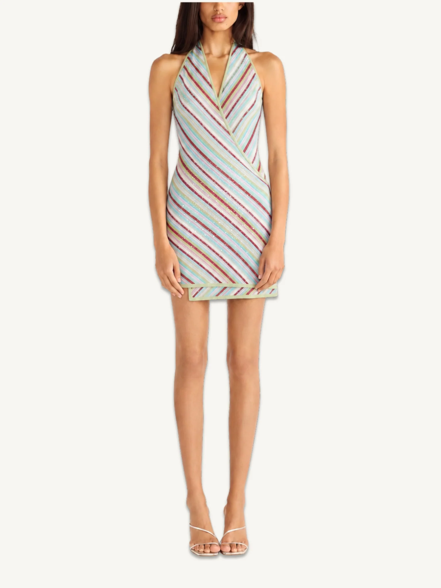 Lila Wrap Mini Dress - Multi Stripe - Image 2