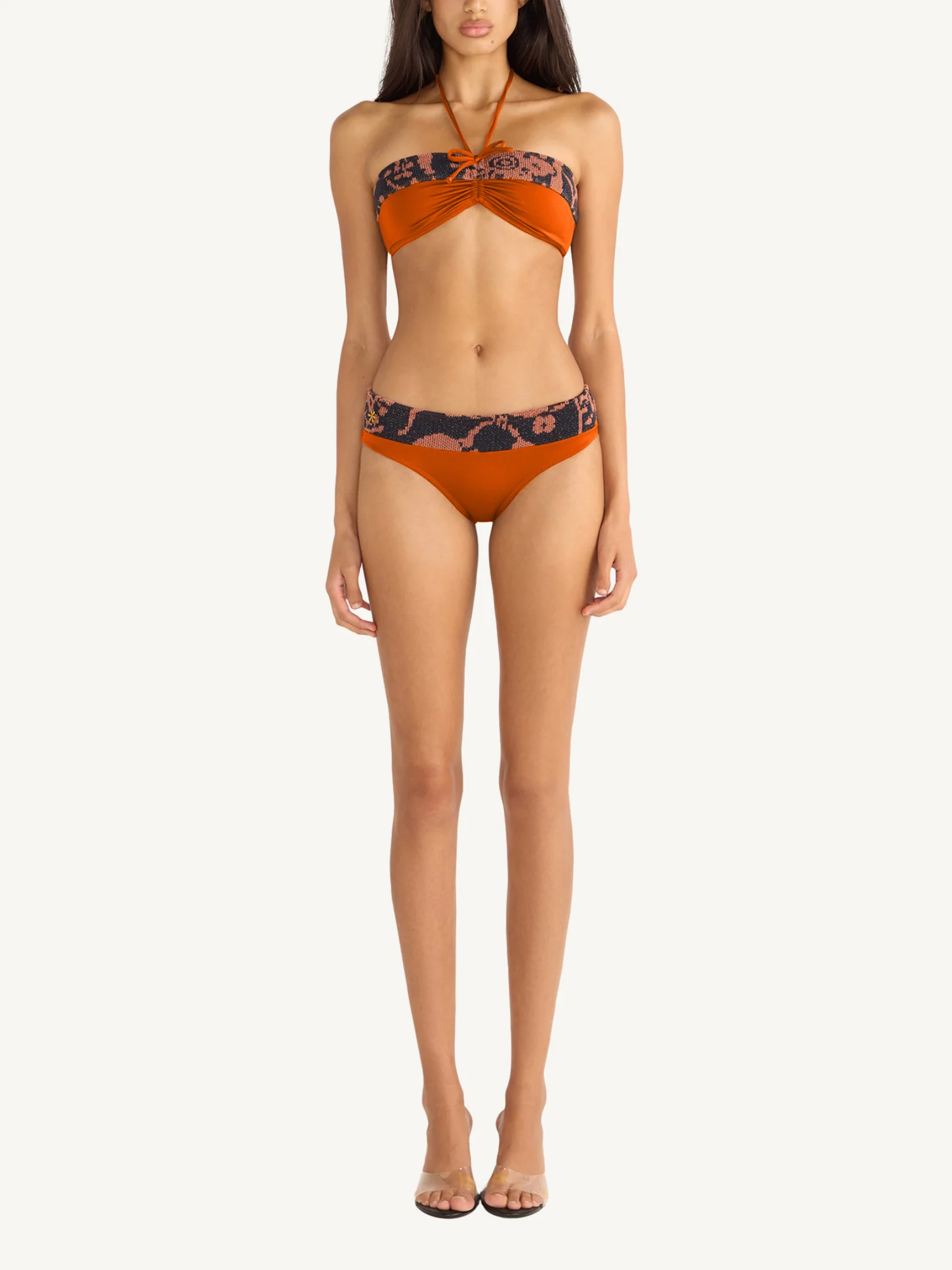 Lola Knitted Bikini Bottom - Burnt Orange/Black - Image 3
