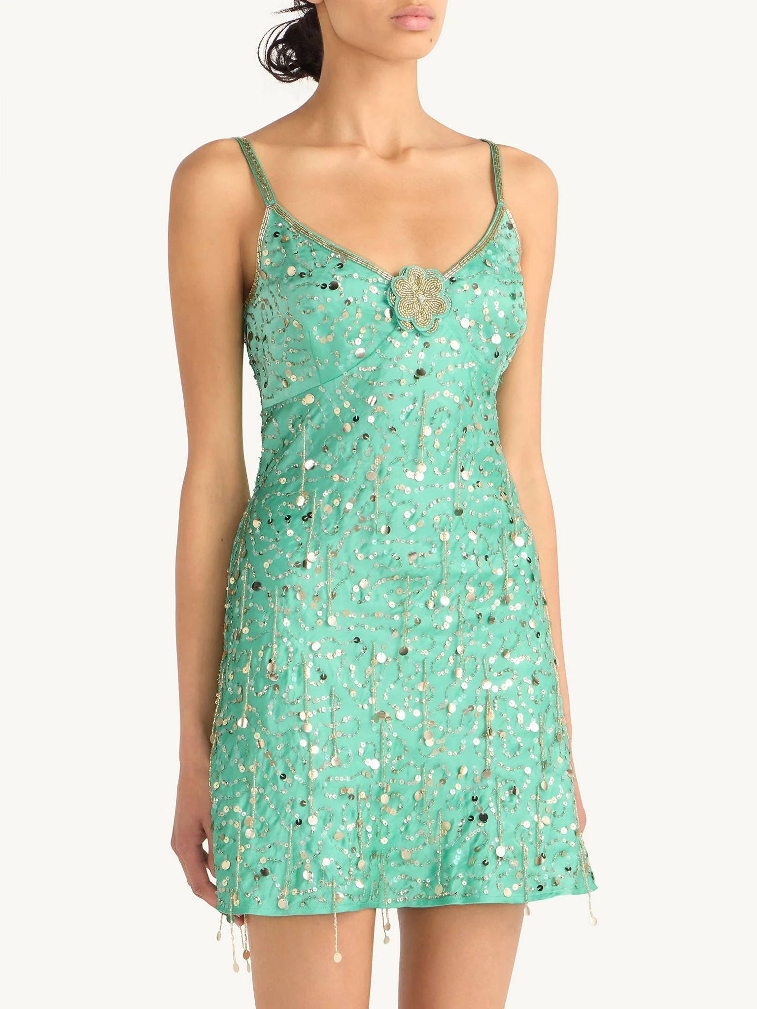 Marta Hand Beaded Mini Dress - Swimming Pool Blue - Image 4