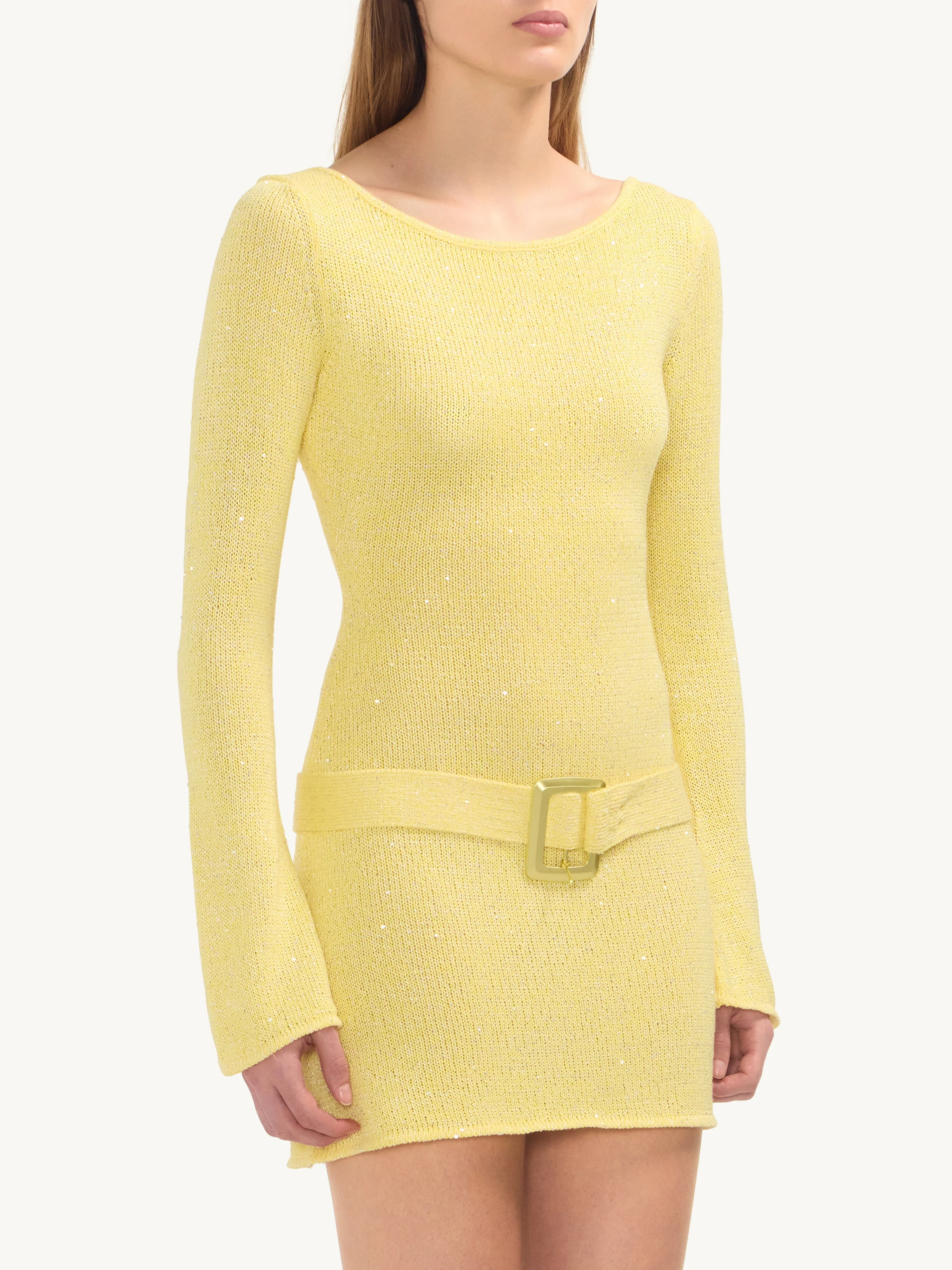 Maya Long Sleeve Belted Dress - Butter Sequin - Image 3