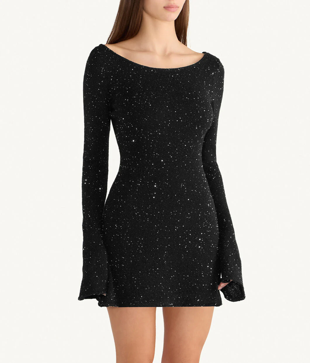 Maya Longsleeve Mini Dress - Black/Silver Sequin - Image 4