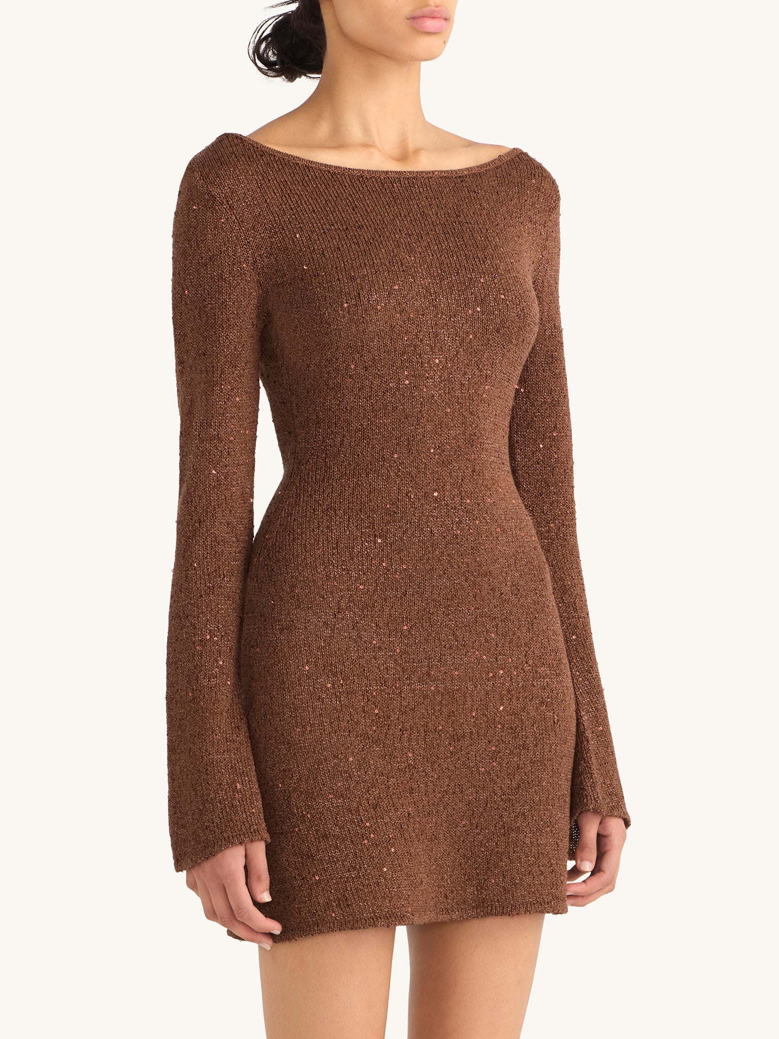 Maya Longsleeve Mini Dress - Chocolate Sequin - Image 3