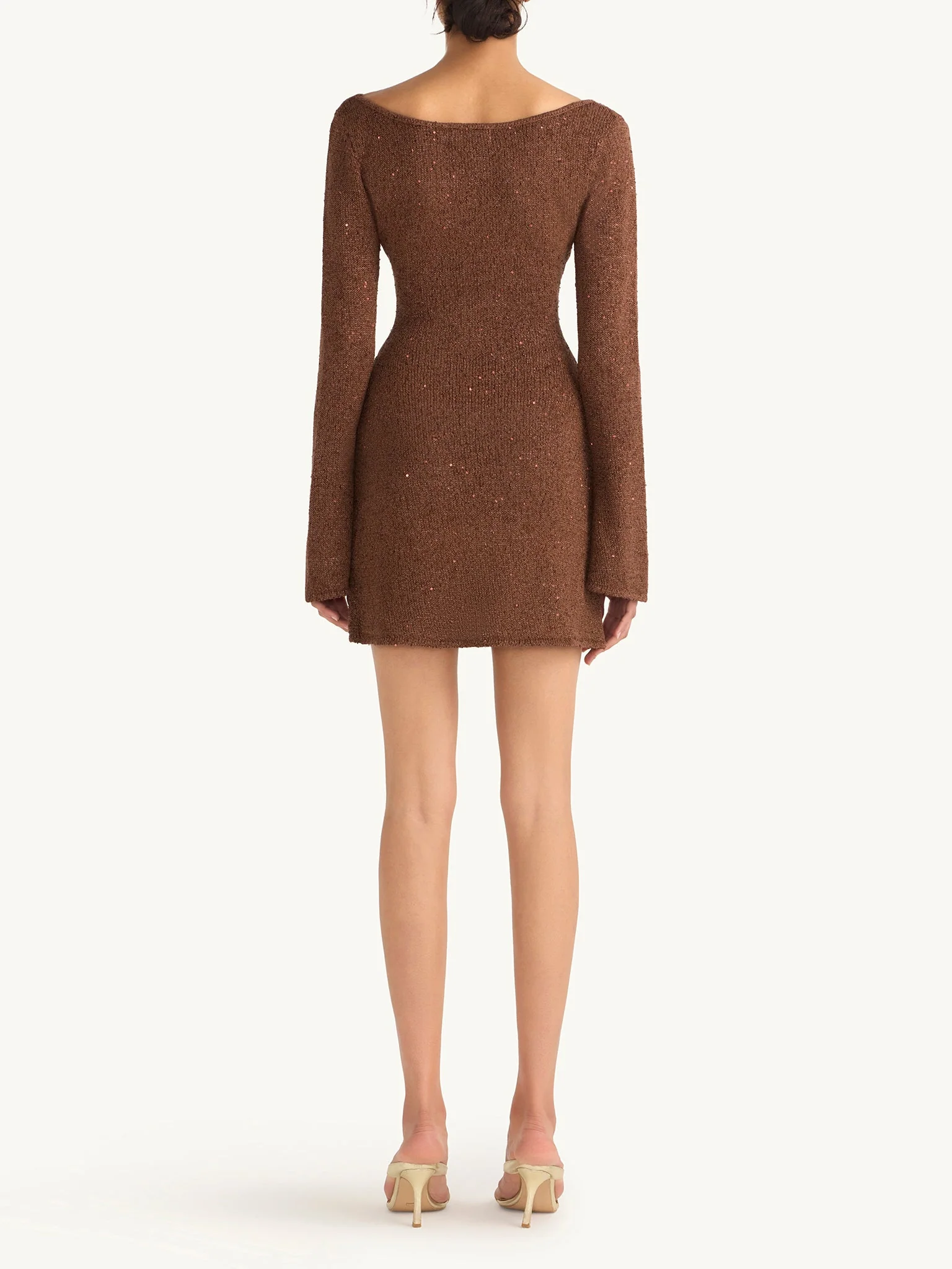 Maya Longsleeve Mini Dress - Chocolate Sequin - Image 4
