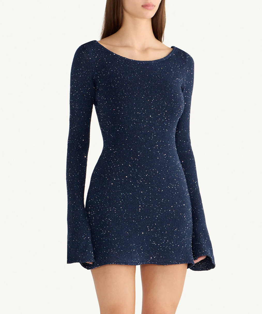 Maya Longsleeve Mini Dress - Navy Blue Sequin - Image 4