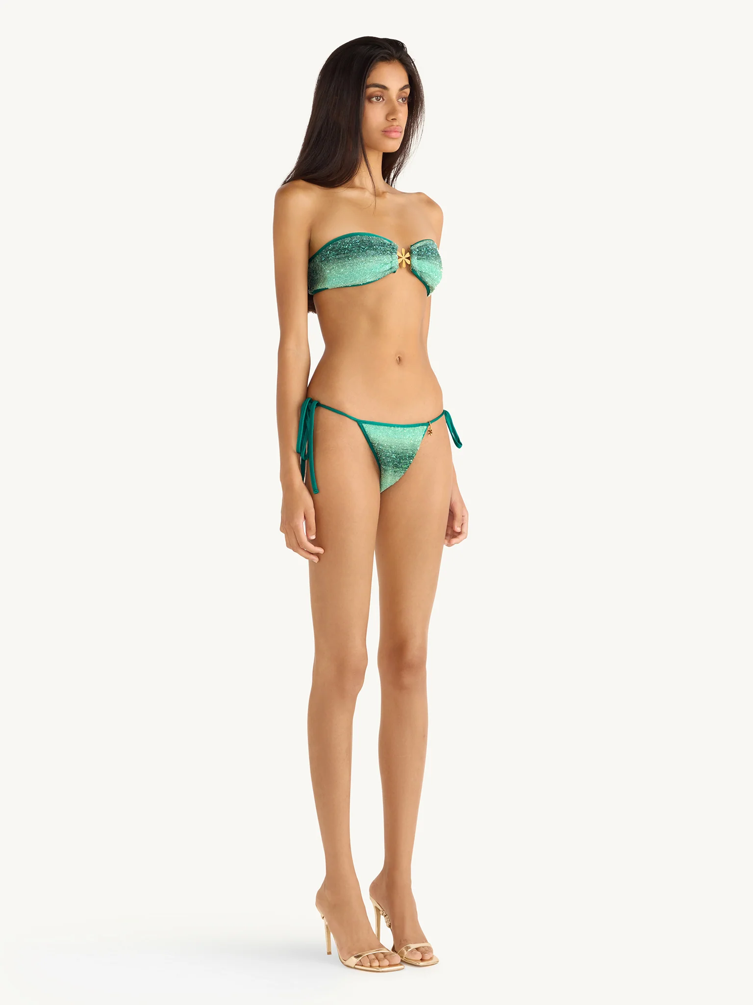 Mia Knitted Bikini Bottom - Palm Green Sequin - Image 4