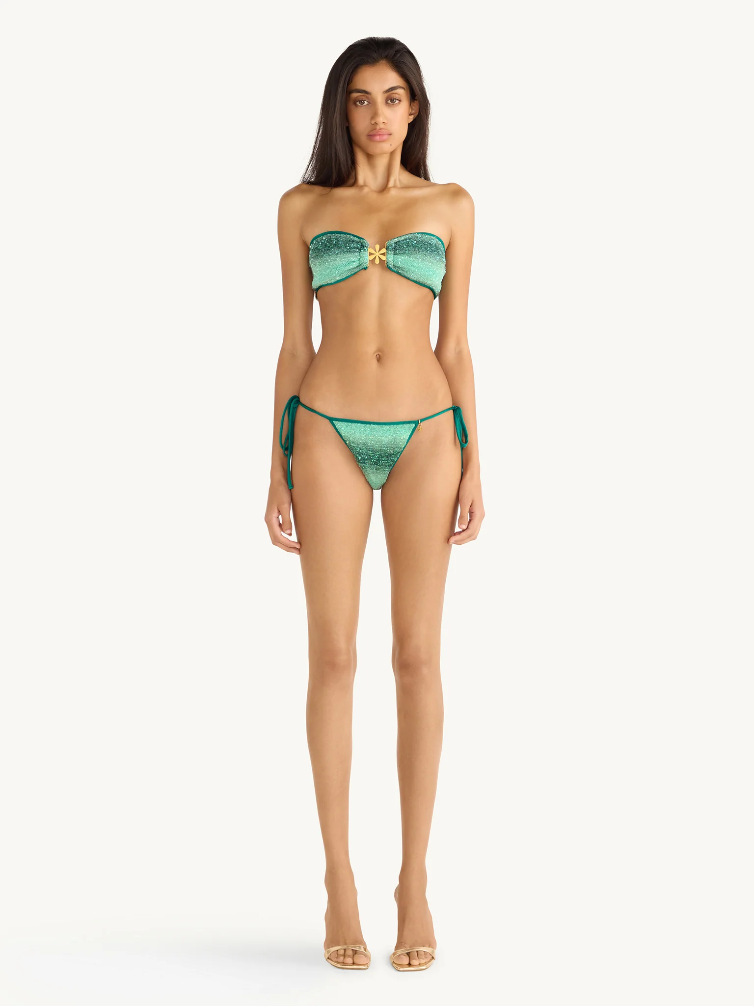 Mia Knitted Bikini Top - Palm Green Sequin - Image 3