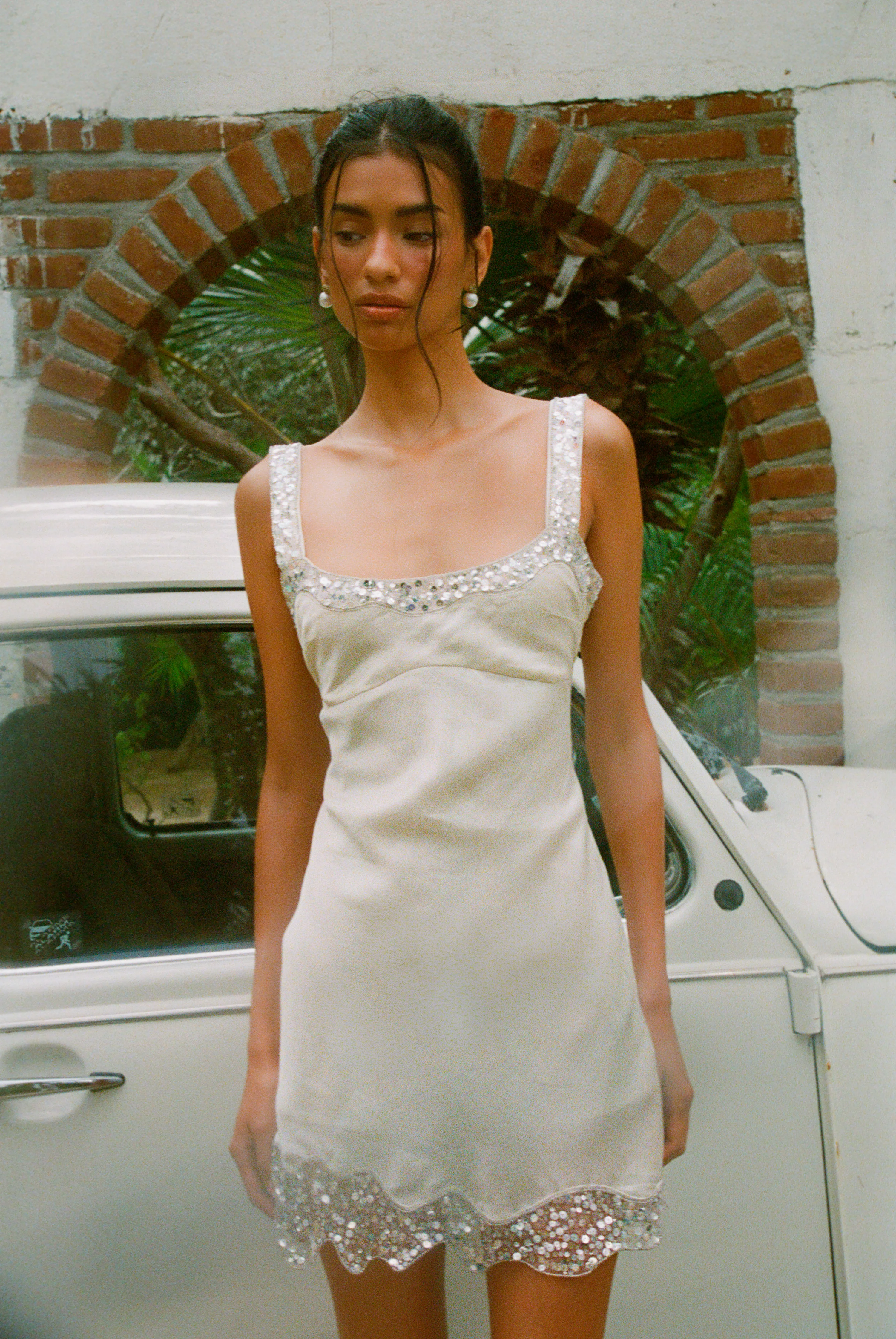 Nikolina Hand Beaded Mini Dress - Salt - Image 5
