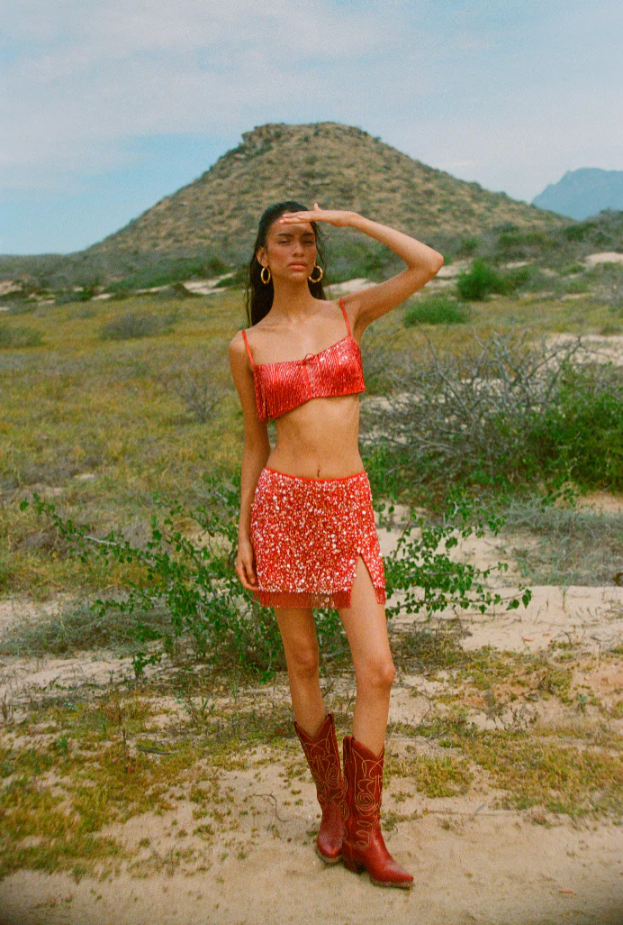 Yasmin Hand Beaded Fringe Split Mini Skirt - Dusk - Image 5