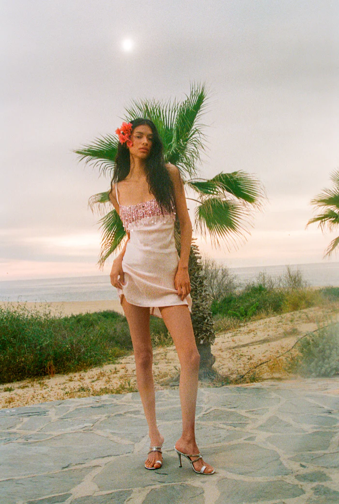 Yasmin Hand Beaded Mini Dress - Blush Pink - Image 2