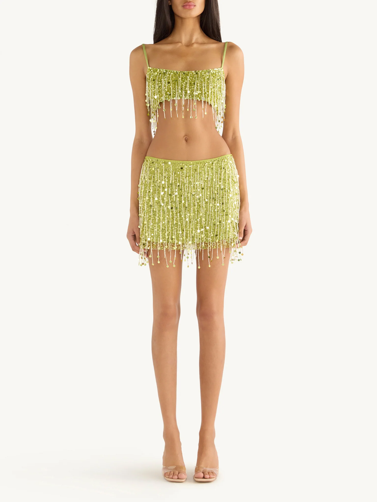Yasmin Hand Beaded Mini Skirt - Chartreuse - Image 3